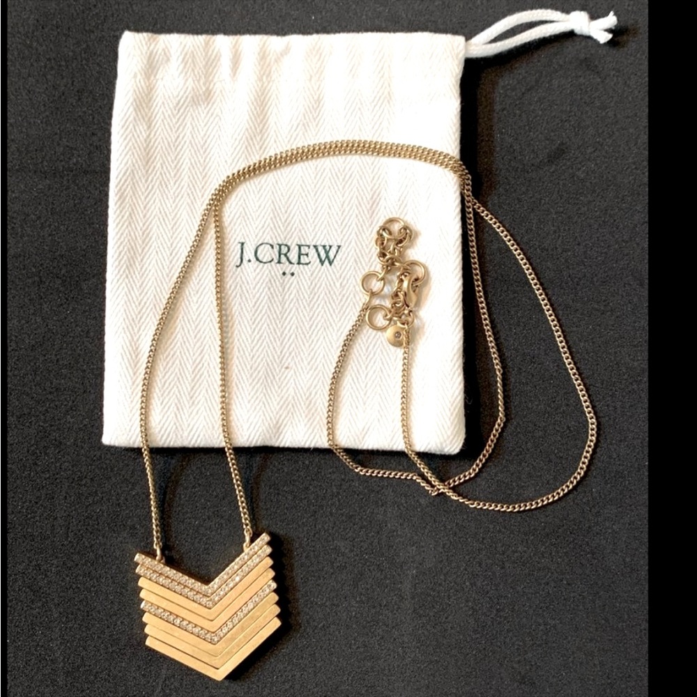 J. Crew Swarovski Rhinestone Crystal Pave Chevron Modern Pendant Necklace, Rare - Picture 13 of 15